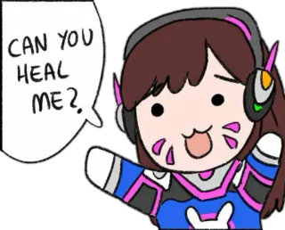 🆘 D.Va Overwatch CAN YOU HEAL ME? d.va, overwatch, heal, video game, karakter telegram sticker