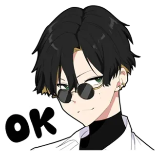 😎 OK Anime, Hombre, Gafas, Ok, Aprobación telegram sticker