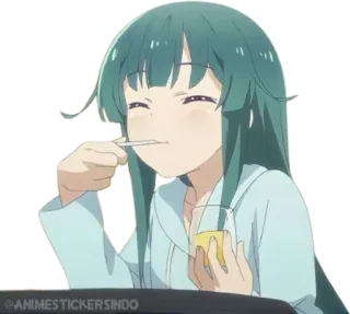 🐾 @ANIMESTICKERSINDO Anime, Chica, Comiendo, Lindo, Ilustración whatsapp sticker