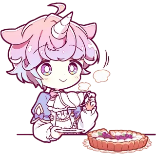 🎂 유니콘, 애니메이션, 귀여운, 타르트, 디저트, 카와이, 제과, 만화, 치비 telegram sticker