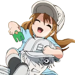✌️ Anime, Cells at Work!, Plaqueta, Glóbulo Branco, Kawaii, Desenho animado telegram sticker
