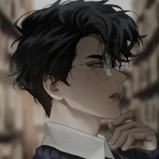 😐 动漫, 漫画, 男人, 眼镜, 图书馆, 书, 肖像 telegram sticker