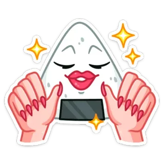 💅 Onigiri, Cibo, Palla di riso, Kawaii, Carino, Emoji, Scintilla telegram sticker