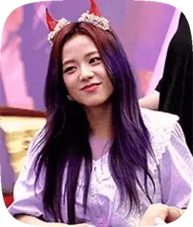 😈 woman, idol, kpop, celebrity, purple hair, devil horns telegram sticker