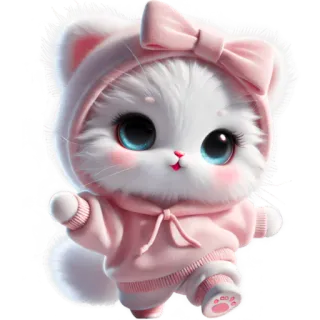 🏃‍♀ 고양이, 새끼고양이, 귀여운, 카와이, 분홍색, 리본, 동물 whatsapp sticker