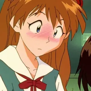 🌟 Asuka Neon Genesis Evangelion Anime, Mädchen, Erröten, Schuluniform, Manga, Cartoon telegram sticker