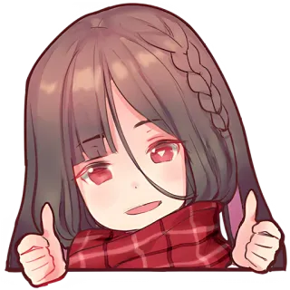 👍 ragazza anime, chibi, pollice in su, carino, sciarpa, cartone animato telegram sticker