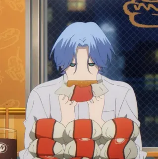 💎 anime, eating, hotdog, food, blue hair telegram sticker