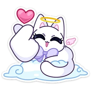 ⭐ 猫, かわいい, 可愛い, ハート, 雲, 天使, 光輪 telegram sticker