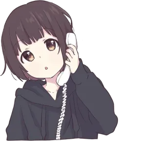 📞 аниме девушка, телефон, толстовка, чиби, милый, манга telegram sticker
