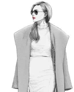 😌 femme, mode, style, manteau, lunettes de soleil, illustration telegram sticker