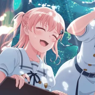 🥮 anime, schooluniform, meisje, glimlach, schattig, blij, portret telegram sticker