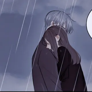 🍶 アニメ, カップル, 雨, ハグ telegram sticker