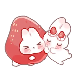 🍓 coelho, morango, fofo, desenho animado, kawaii, animal, doce, ilustração whatsapp sticker