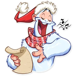 🎤 Yeti, Weihnachten, Singen, Feiertag, Winter, Cartoon telegram sticker