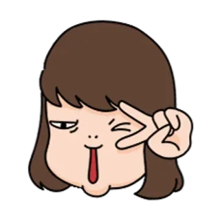 🐼 卡通, 女孩, 和平手势, 舌头, 可爱 telegram sticker