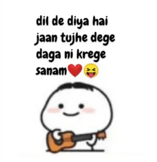 🥰 dil de diya hai
jaan tujhe dege
daga ni krege
sanam❤️😋 hoạt hình, tình yêu, bài hát, Ấn Độ, trái tim, nhân vật telegram sticker