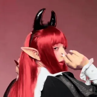 😈 succubus cosplay, succubus, devil, red hair, elf ears, horns, maid, anime girl telegram sticker