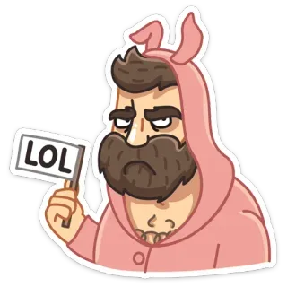😒 LOL conejo, lol, hombre barbudo, dibujo animado, divertido, pegatina whatsapp sticker