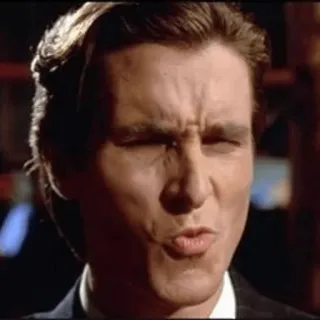 😏 Patrick Bateman American Psycho Patrick Bateman, American Psycho, Christian Bale, Film, Psychopath, Gesichtsausdruck whatsapp sticker