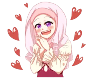 😍 Anime, Dziewczyna, Hidżab, Serca, Słodkie, Muzułmanka, Kreskówka telegram sticker