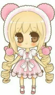 🙂 かわいい, キュート, アニメ, ちび, ピンク, 女の子, 人形 telegram sticker