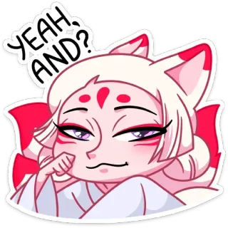 😏 YEAH, AND? アニメ, 狐娘, 漫画, ドヤ顔, 質問, 挑発的 telegram sticker