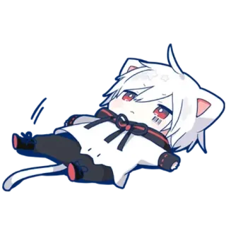 🙂 anime, chibi, cat, kawaii, cute, red eyes, white hair whatsapp sticker