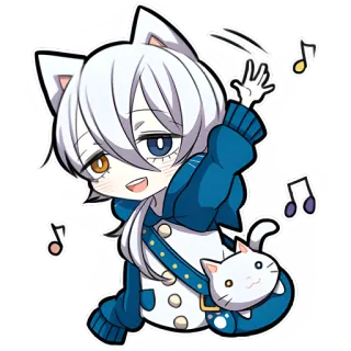 👋 จิบิ, อนิเมะ, หูแมว, เพลง, น่ารัก, ผมขาว, การ์ตูน, คาวาอิ telegram sticker
