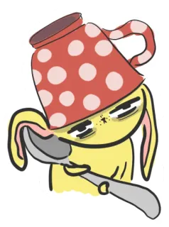 📞 coelho, colher, xícara, desenho animado, animal, fofo, amarelo, ilustração telegram sticker