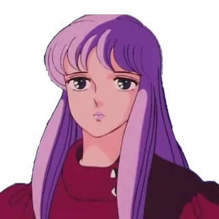 😶 Anime, Pelo morado, Mujer, Dibujo animado, Retrato, Ilustración telegram sticker