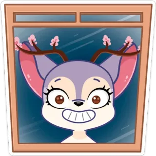 😬 Cartoon, Tier, Hirsch, Fenster, Süß, Figur whatsapp sticker