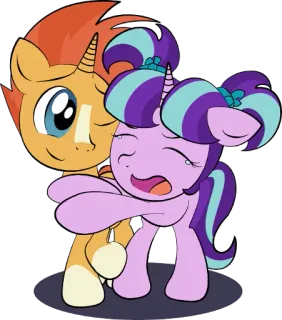 😭 pony, lindo, amistad, dibujos animados, abrazo, emocional, chibi, Starlight Glimmer telegram sticker