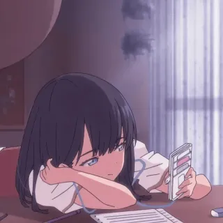🎭 Chica anime, Escuchando música, Estudiante, Triste, Auriculares, Anime, Chica whatsapp sticker
