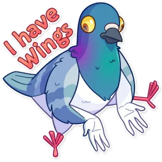 👐 I have wings นก, นกพิราบ, ปีก, สัตว์, การ์ตูน telegram sticker