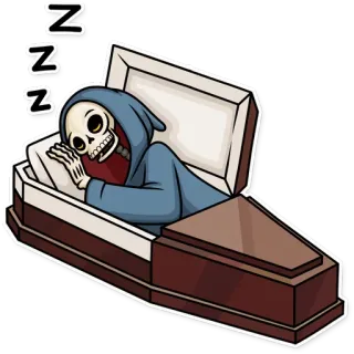 👤 ZZZ esqueleto, dormir, ataúd, muerte, parca, dibujos animados, tenebroso, halloween telegram sticker