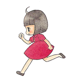 🏃‍♀ meisje, rennen, cartoon, personage, kind, jurk telegram sticker