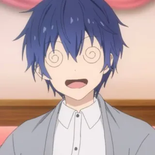 😵‍💫 anime, dizzy, eyes, spiral, cartoon, blue hair, funny telegram sticker