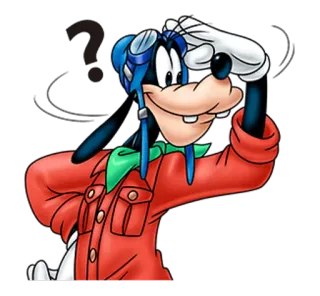 ❓ Goofy cartone animato, goffo, confuso, punto interrogativo, pilota, Disney telegram sticker