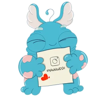 🎨 @YANNMESH uroczy, potwór, instagram, media społecznościowe, serce, ilustracja, kreskówka, sztuka telegram sticker