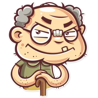 😈 anciano, abuelo, dibujos animados, gafas, bastón, personaje, mayor telegram sticker
