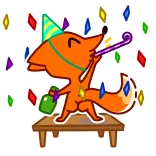🥳 renard, fête, célébration, animal, confettis, dessin animé telegram sticker