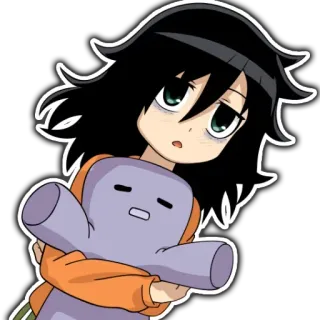 😦 Tomoko Kuroki Watamote Anime, Manga, Dziewczyna, Zmęczona, Samotna, Pluszak whatsapp sticker