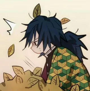 🌊 Giyu Tomioka Demon Slayer Аниме, Клинок, рассекающий демонов, Гию Томиока, Манга, Милый, Листья, Мультфильм telegram sticker