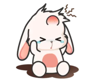 ⚪️ coniglio, triste, piangendo, cartone animato, animale, carino, emoji telegram sticker