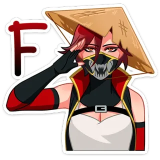 🫡 F Dziewczyna anime, Kapelusz, Maska, Ninja, Rude włosy, Salut telegram sticker