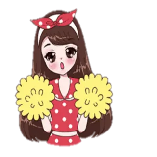 👯 desenho animado, cheerleader, menina, pompons, vestido vermelho, anime, fofa telegram sticker