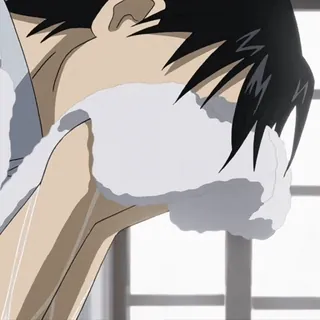 💙 Roy Mustang Fullmetal Alchemist Roy Mustang, Fullmetal Alchemist, anime, shaving, grooming, morning routine, manga telegram sticker