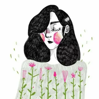 😞 woman, flowers, art, drawing, illustration, portrait whatsapp sticker