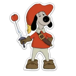 🍎 pies, kreskówka, muszkieter, miecz, jabłko, postać, animacja, kapelusz telegram sticker